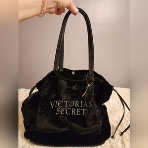 NWT VICTORIA'S SECRET RHINESTONE BLACK LUXE VELVET TOTE BAG
